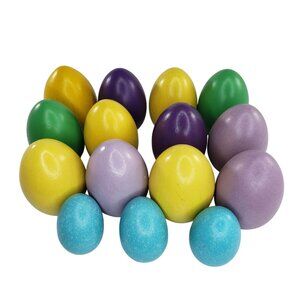 Vintage Hand-Painted Wood Easter Eggs Set Of 15 Colorful